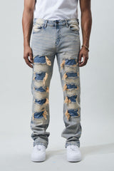 Pantalones vaqueros acampanados con rotos para hombre M SOCIETY MS-80364 AZUL TINTE