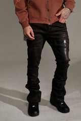 VICIOUS WAX COATED DENIM FLARED FIT VC628 BROWN