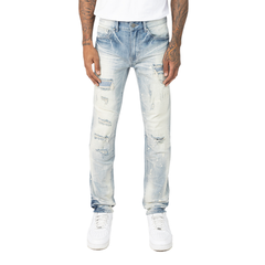 SMOKE RISE VINTAGE RIP & REPAIR JEANS JP25211 AQUARIUS BLUE