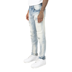 SMOKE RISE VINTAGE RIP & REPAIR JEANS JP25211 AQUARIUS BLUE
