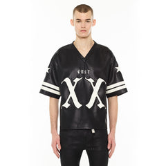 LEATHER FOOTBALL JERSEY (625B12-LJ96A BLACK FAUX LEATHER
