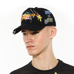 LOGO MESH BACK TRUCKER HAT "CULT GRAFFITI" 625BC-CH104A BLACK