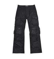 VISIOUS SHINY COATED MULTI CARGO RELAXED STRAIGHT JEANS VC679 BLACK