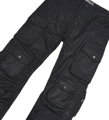 VISIOUS SHINY COATED MULTI CARGO RELAXED STRAIGHT JEANS VC679 BLACK