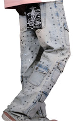 VICIOUS VC754 AZUL LT - Vaqueros rectos relajados con múltiples bolsillos delanteros y tachas plateadas