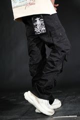 VISIOUS SHINY COATED MULTI CARGO RELAXED STRAIGHT JEANS VC679 BLACK