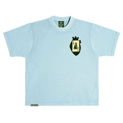 CAMISETA DE LUJO PESADA "REINA DE NOVIEMBRE DE LOS CORAZONES NEGROS PATCHWORK" AZUL POLVORIZO