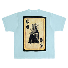 CAMISETA DE LUJO PESADA "REINA DE NOVIEMBRE DE LOS CORAZONES NEGROS PATCHWORK" AZUL POLVORIZO