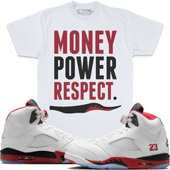 MILLION DOLLA Money Power Respect - Fire Red on White T-Shirts