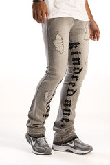 KINDRED JEANS RHINESTONE LETTER DENIM STACK JEANS KD2211 GREY
