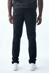 M.SOCIETY MEN'S STACKED FIT RIP AND REPAIR JEANS JET BLACK MS-80553