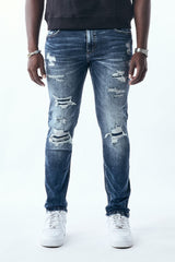 M.SOCIETY MEN'S STACKED FIT RIP AND REPAIR JEANS (MS-80554)