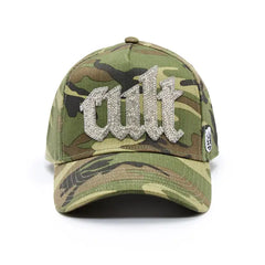 Gorra con el logotipo Crystal Cult Script en camuflaje