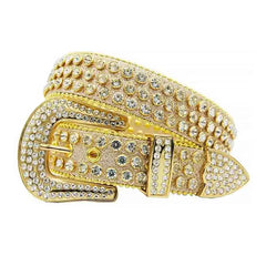 Rhinestone Gold Strap with Diamond White Studded Rhinestone Bb Belt