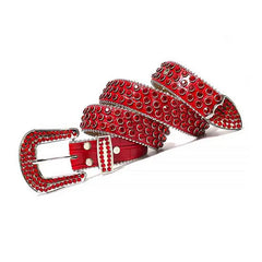 Red Strap with Red Studded Rhinestone Bb Belt with Silver Red Buckle