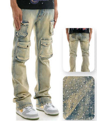 KDNK RHINESTONE Y CARGO POCKET JEANS KND4869 BLUE