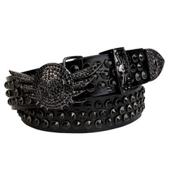 Rhinestone Black Strap with Black Studded Rhinestone Belt and Black