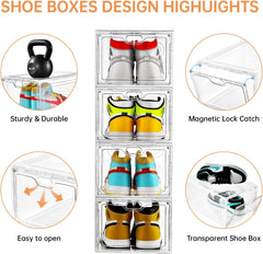 Shoe Boxes- 4 Sneakers Box - HARD PLASTIC - CLEAR. 4 in a Pack