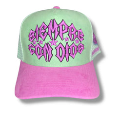 REYESF GORRA SIEMPRE CON DIOS DE ESTRELLAS GORRA VERDE/ROSA