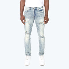 SMOKE RISE Slim Tapered Vintage Washed Jeans JP25102 LUCCA BLUE