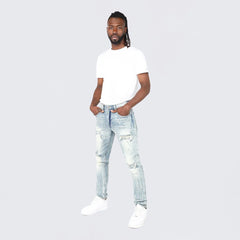 SMOKE RISE Slim Tapered Vintage Washed Jeans JP25102 LUCCA BLUE