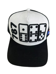 GORRA DE CAMIONERO DOMINOES CON CÓDIGO DE ÁREA 787 PR 100025 BLANCA/NEGRA