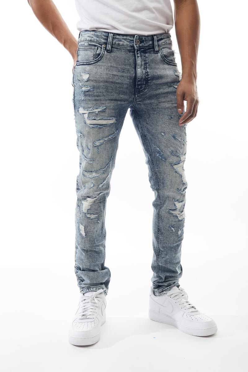 M SOCIETY  Denim Jeans with Rips & Repair MS-80320 SNOW