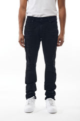 M SOCIETY Denim Jeans W/Rips & Repair MS-80326 JET BLACK