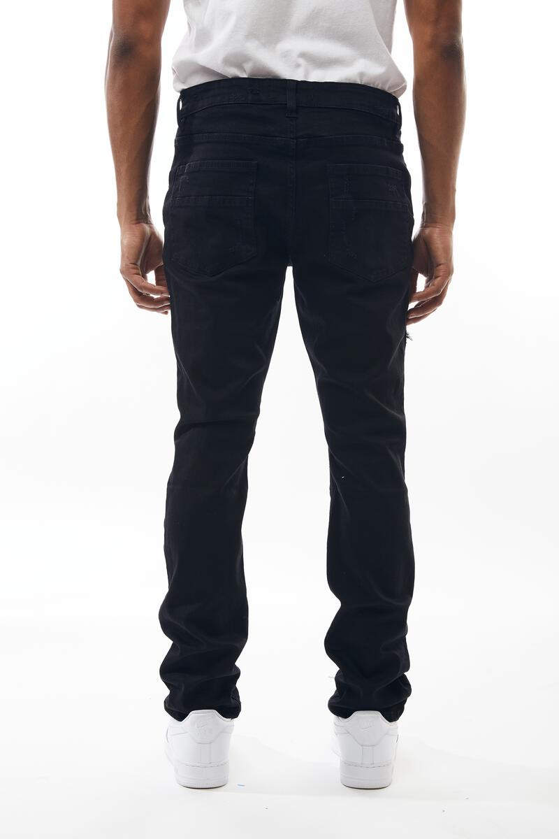 M SOCIETY Denim Jeans W/Rips & Repair MS-80326 JET BLACK