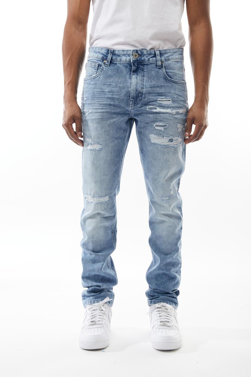 M SOCIETY Denim Jean W/ Rips and Repair MS-80328 SKYBLUE