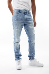 M SOCIETY Denim Jean W/ Rips and Repair MS-80328 SKYBLUE