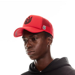 CULT CLEAN SHIMUCHAN LOGO MESH BACK TRUCKER HAT 624B9-CH102A HIGH RISK RED