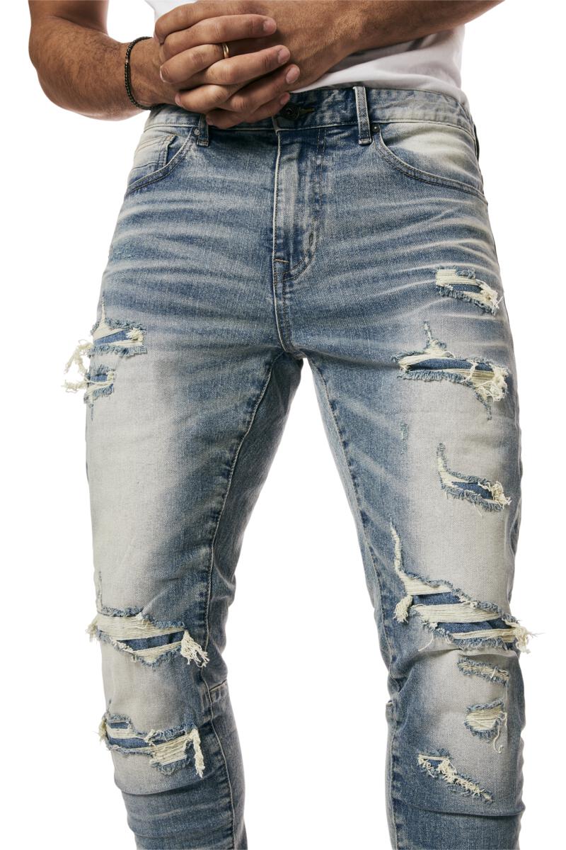 SMOKE RISE RIP & REPAIRED COLOR JEANS JP23532 MALIBU BLUE