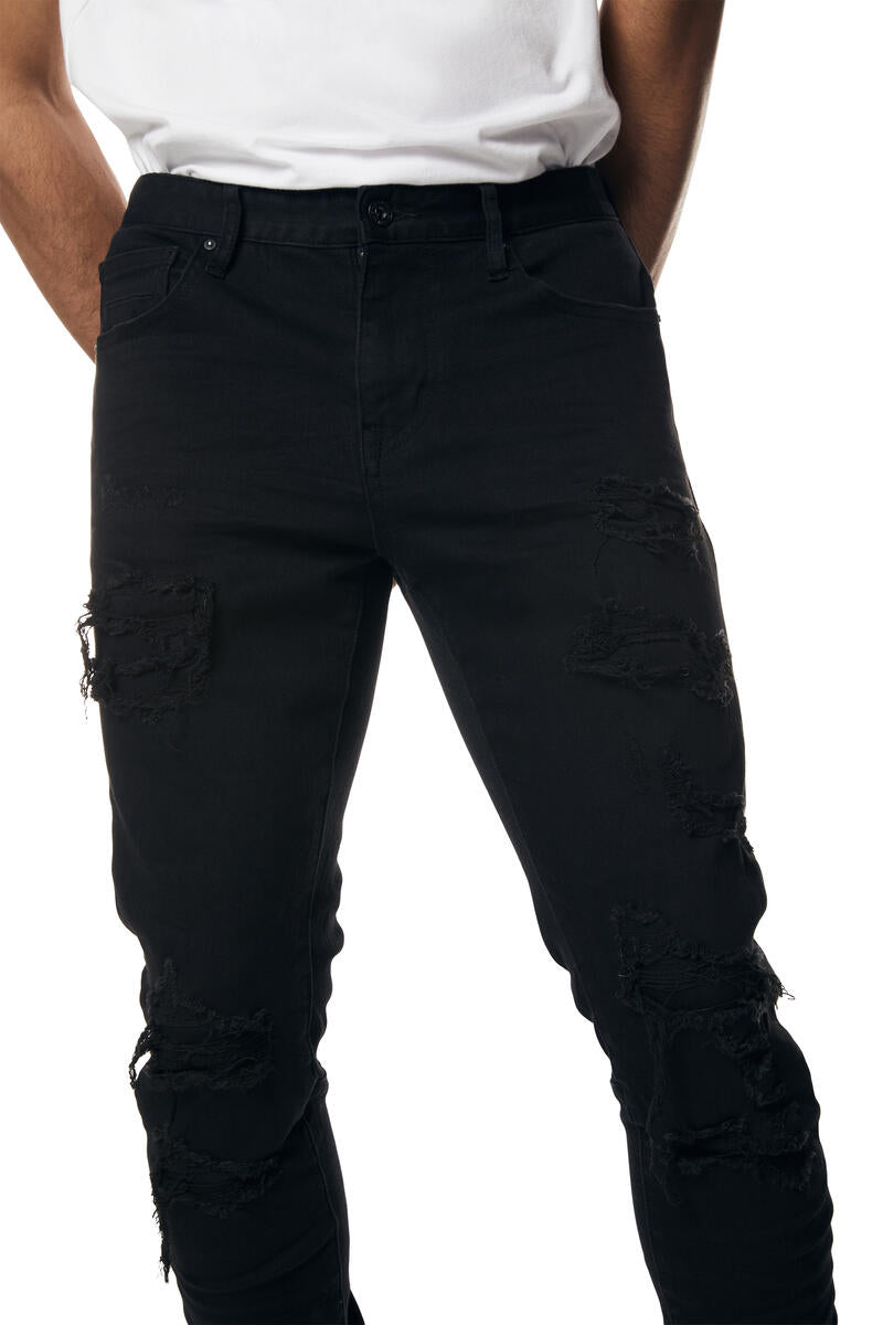 SMOKE RISE  RIP & REPAIRED COLOR JEANS black JP23532