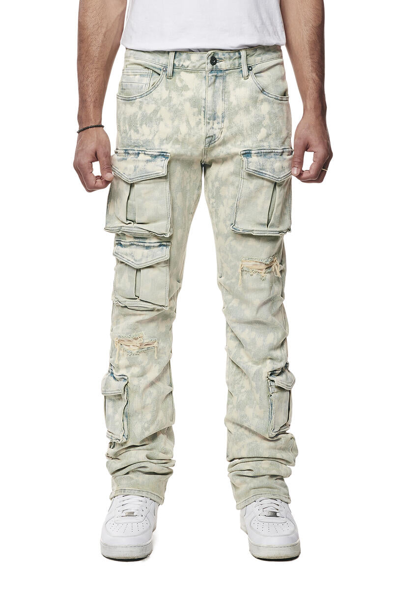 SMOKE RISE UTILITY MULTI CARGO COLORED JEANS JP24232 SEAFOAM