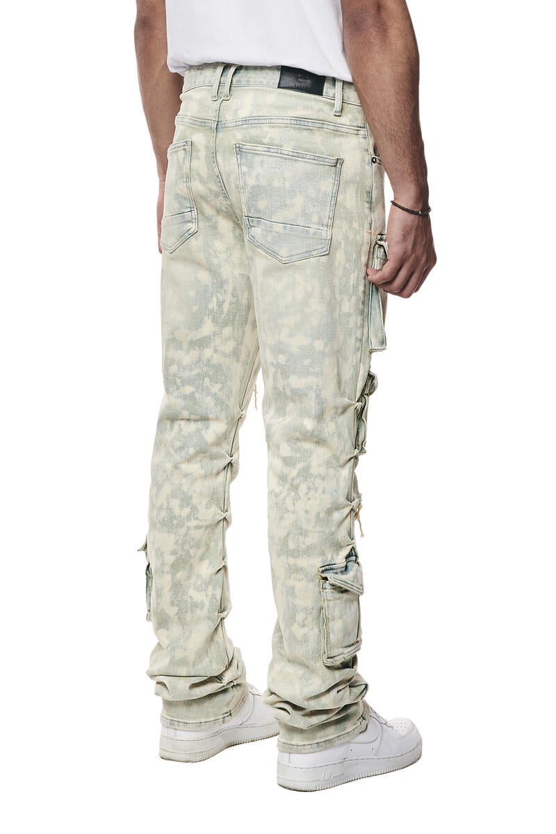 SMOKE RISE UTILITY MULTI CARGO COLORED JEANS JP24232 SEAFOAM