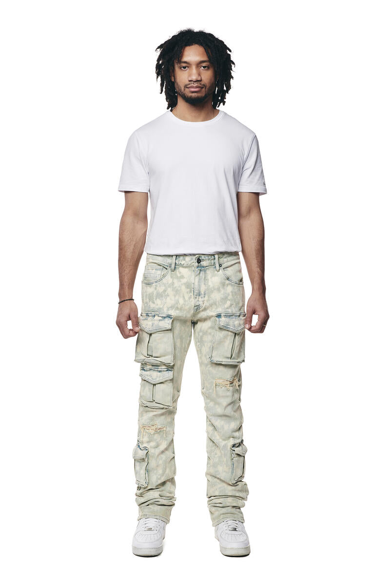 SMOKE RISE UTILITY MULTI CARGO COLORED JEANS JP24232 SEAFOAM