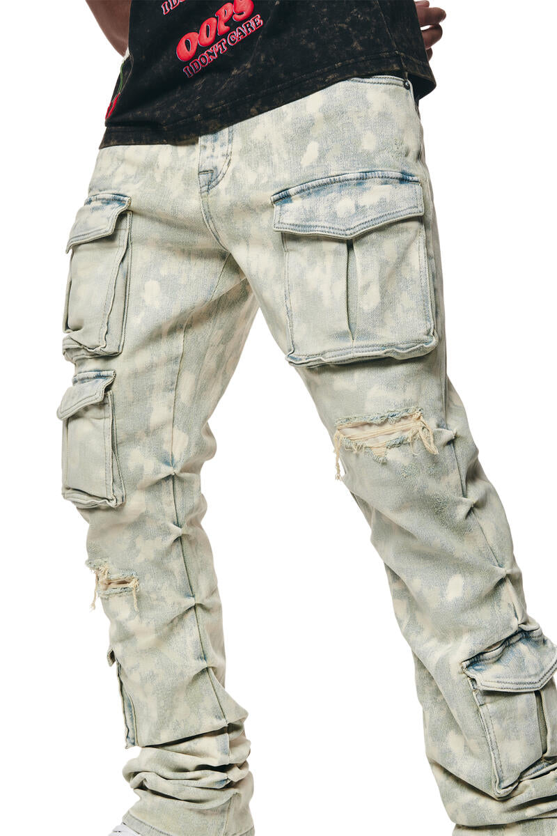 SMOKE RISE UTILITY MULTI CARGO COLORED JEANS JP24232 SEAFOAM