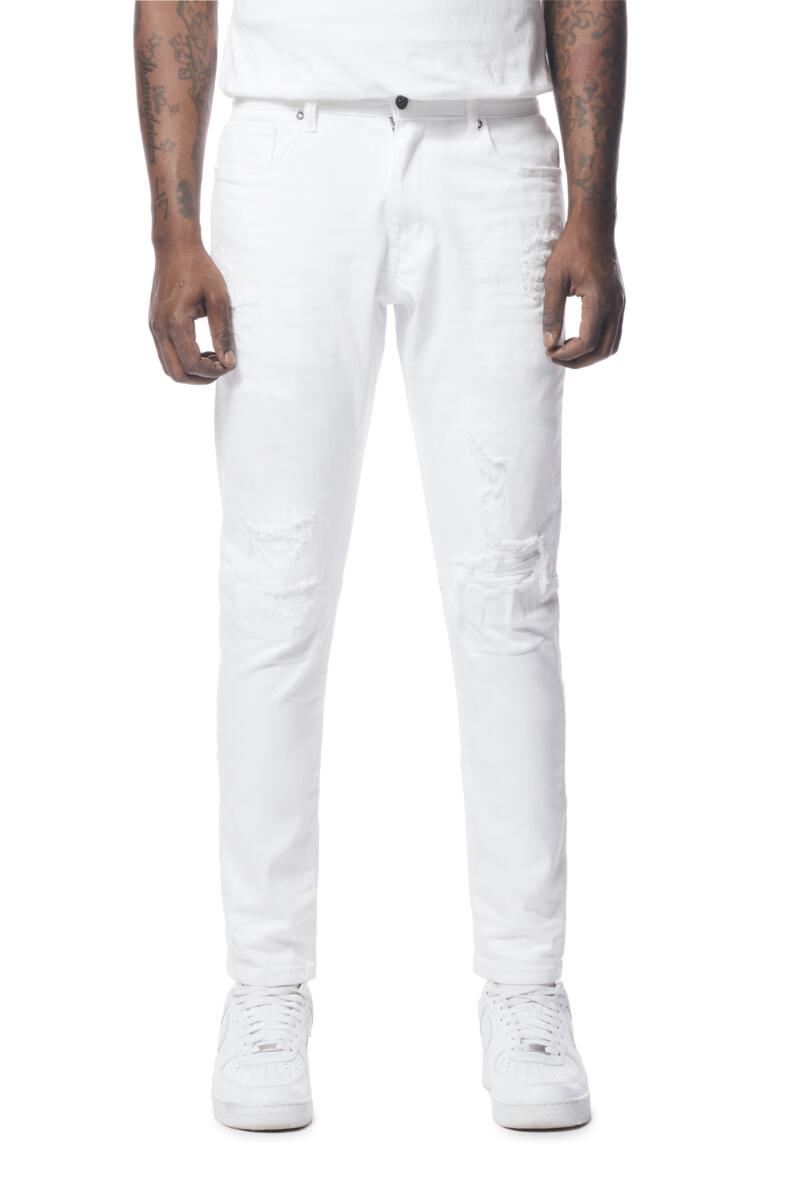 SMOKE RICE RIP & REPAIRED JEANS JP23512 WHITE