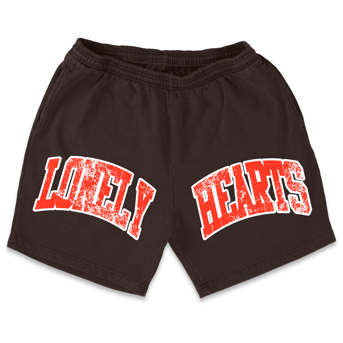 Lonely Hearts Premium Garment-dye Sweatshorts SS0010 Chocolate-Red-White