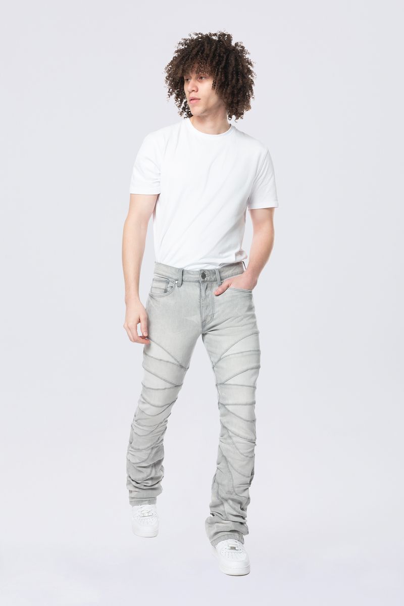 SMOKE RISE HALF-MOON INSERT PIECED JEAN JP24531 CLOUD GREY