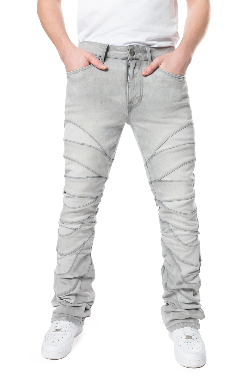 SMOKE RISE HALF-MOON INSERT PIECED JEAN JP24531 CLOUD GREY