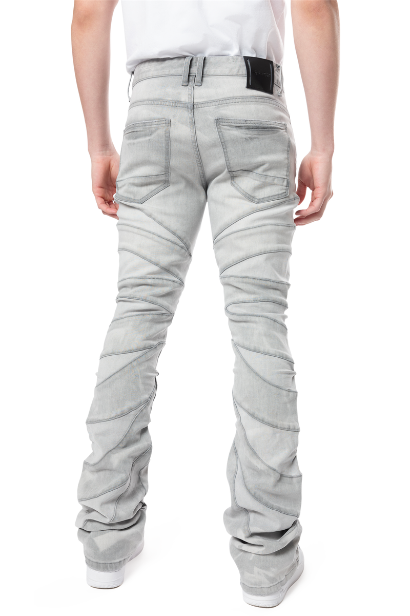 SMOKE RISE HALF-MOON INSERT PIECED JEAN JP24531 CLOUD GREY