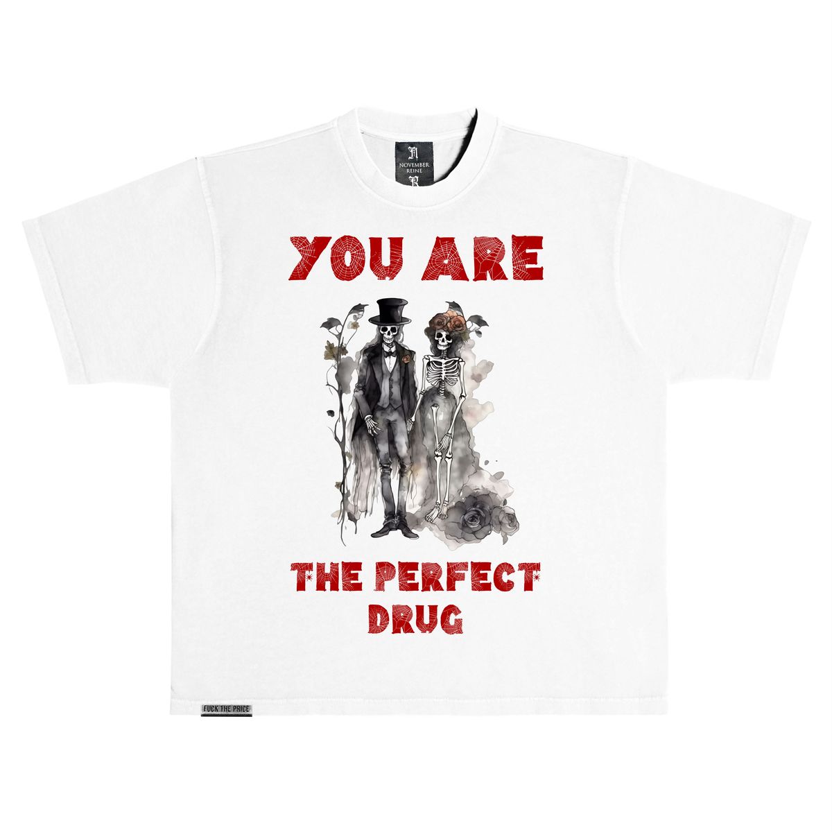 NOVEMBER THE PERFECT DRUG" HEAVYWEIGHT LUXURY T-SHIRT WHITE AND RED