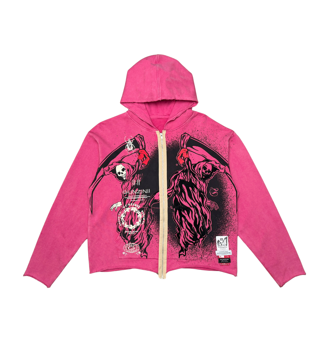 GUNZINII Angel Of Death Crop Top Zip-up Hoodie GZ442 FUCHSIA