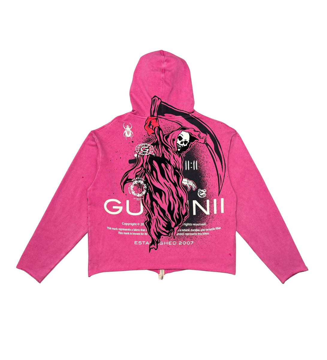 GUNZINII Angel Of Death Crop Top Zip-up Hoodie GZ442 FUCHSIA