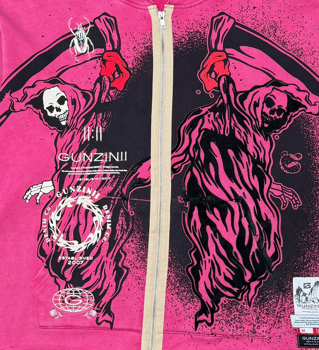 GUNZINII Angel Of Death Crop Top Zip-up Hoodie GZ442 FUCHSIA