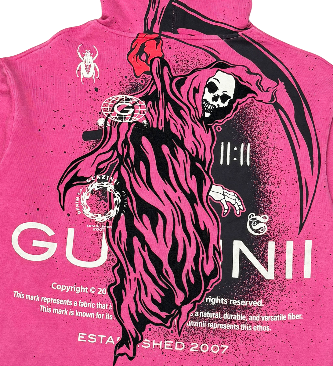 GUNZINII Angel Of Death Crop Top Zip-up Hoodie GZ442 FUCHSIA