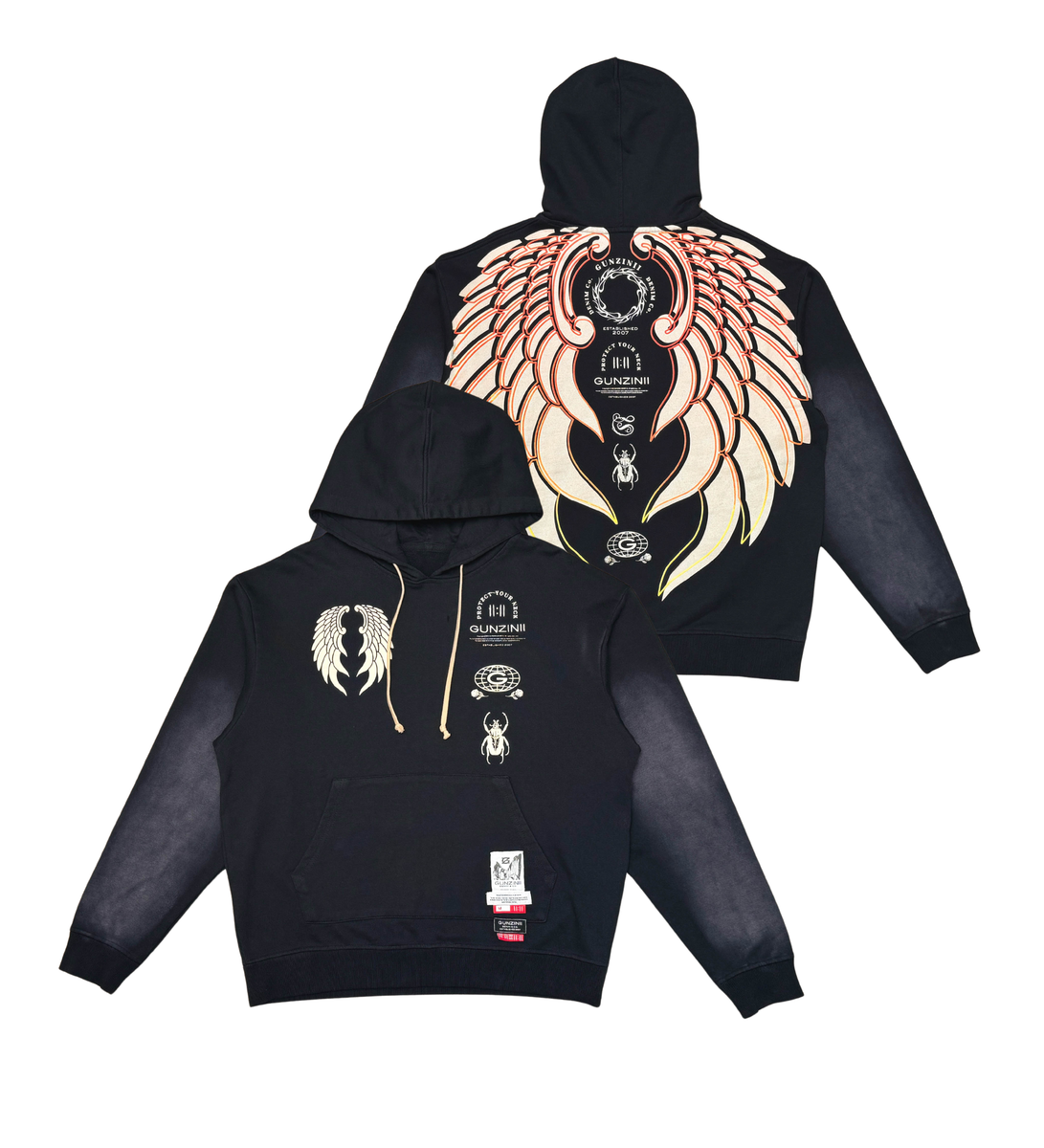 GUNZINII Angel Wing Sun-Dyed Pullover Hoodie (GZ440 BLACK)