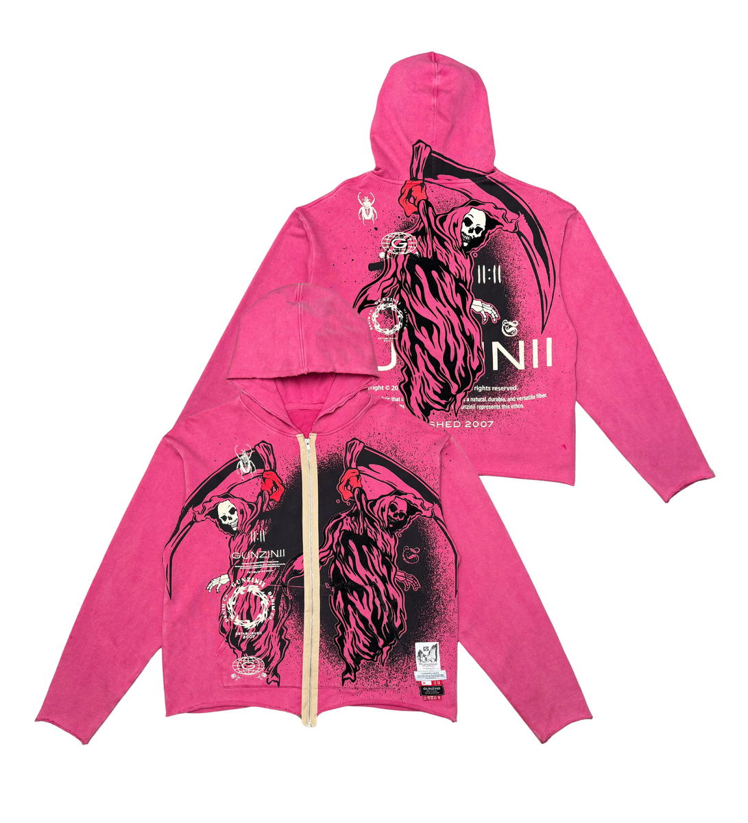 GUNZINII Angel Of Death Crop Top Zip-up Hoodie GZ442 FUCHSIA